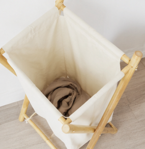 koš na prádlo, x konstrukce, skládací, bambus/látka, 63x41x36 cm, přírodní/krémová, KP20260029
