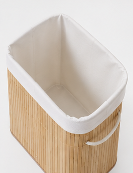 koš na prádlo, objedm 40 l, bambus/látka, 49x39x20 cm, přírodní/krémová, KP20260031