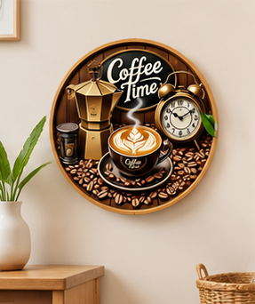 nástěnné hodiny, 2D, malé, dřevo, 20x20 cm, coffee styl, HN20260003