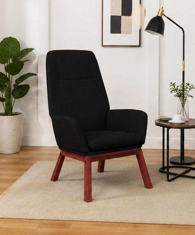 relaxační křeslo, odpočinkové, masivní kaučukovník/kov/textil, 95x76x71 cm, nohy tmavé/černá, KR20260083