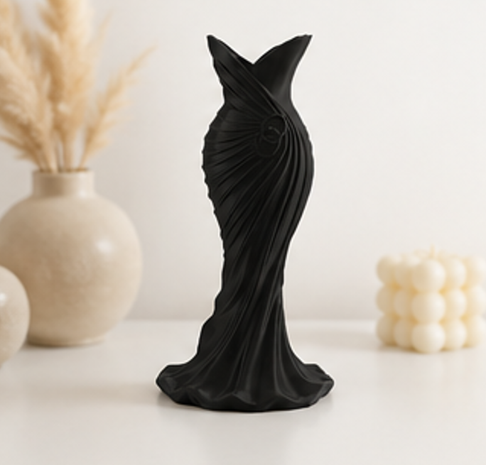 váza, styl půvab, plast, 12x4x4 cm, černá, VD0260020