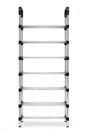 botník, 7 pater, kov/plast, 133x58x25 cm, chrom/černá, BB20260057