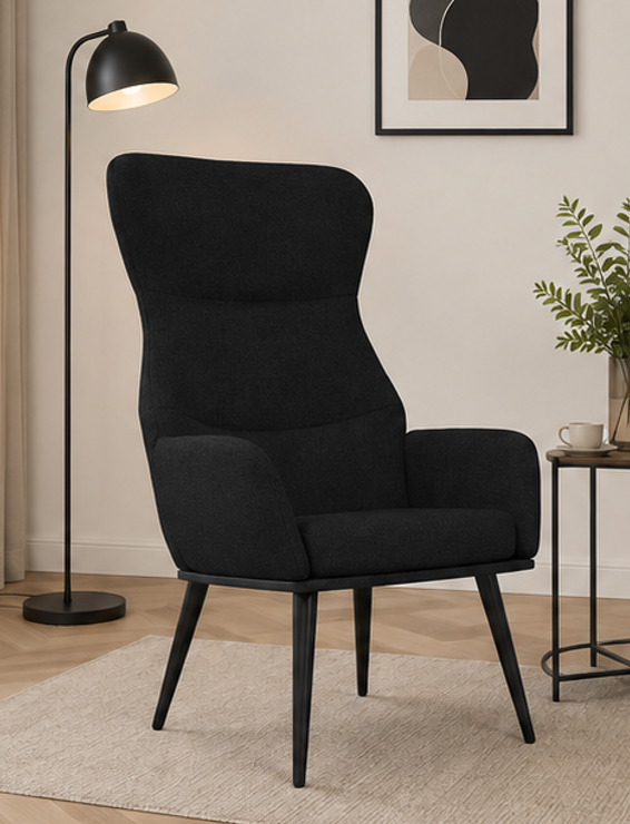 relaxační křeslo, odpočinkové, dřevo/kov/textil, 96x68x79 cm, nohy černé/černá, KR20260060
