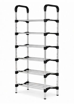 botník, 7 pater, kov/plast, 133x58x25 cm, chrom/černá, BB20260057