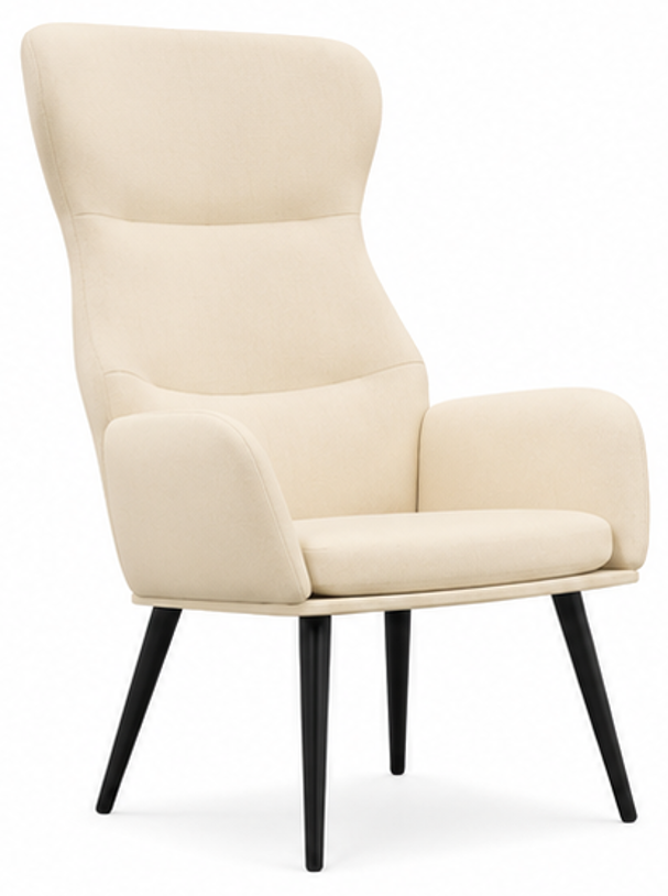 relaxační křeslo, odpočinkové, dřevo/kov/textil, 96x68x79 cm, nohy černé/krémová, KR20260057