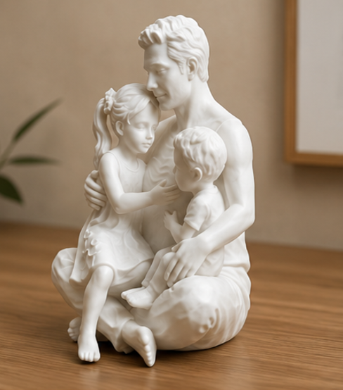 soška, dekorativní, téma otec a děti, 10x8.7 cm, plast, barva bílá, SF20260019