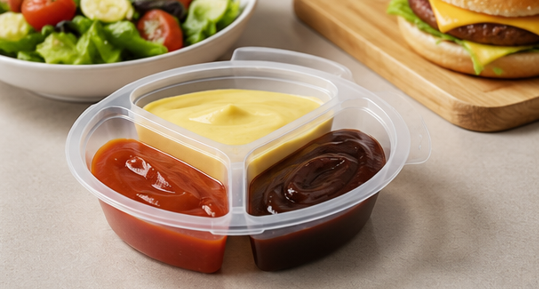 dóza na potraviny, 3 přihrádky, sada 8 ks, s víkem, plast, 3x12,5x12,5 cm, průhledná, DP20260015
