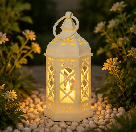 lucerna, bateriová, sada 4 ks, LED světlo, styl vintage, plast, 12,5x6,5x6,5 cm, bílá, SD20260029