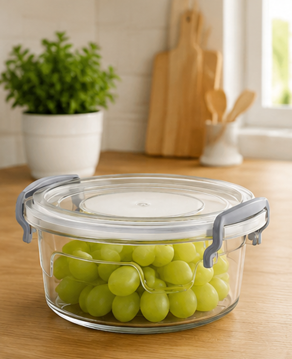 dóza na potraviny, krabička, 1,2 l, s víkem, kulatá, plast, průhledná, DP20260002