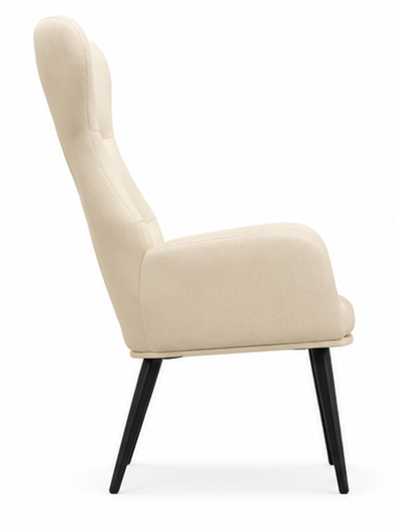 relaxační křeslo, odpočinkové, dřevo/kov/textil, 96x68x79 cm, nohy černé/krémová, KR20260057