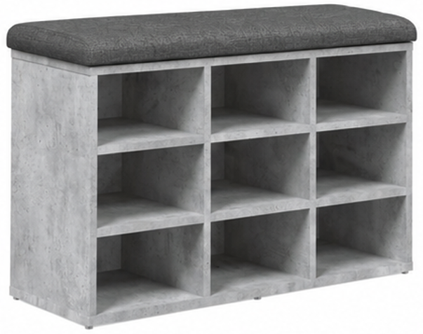 skříňka na boty, botník s polstrováním, lavice, sedací, police, dřevo/látka, 52x84x32 cm, beton šedá/šedá, BS20260022
