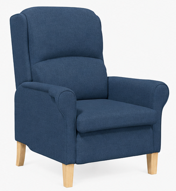 relaxační křeslo, odpočinkové, ušák, dřevo/textil, 101x95x75 cm, přírodní/modrá, KR20260041