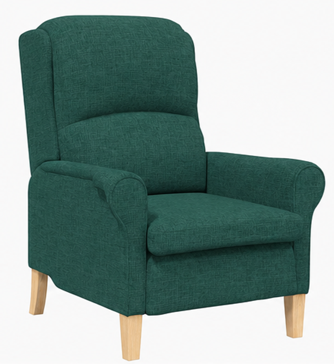 křeslo relaxační, odpočinkové, ušák, dřevo/textil, 101x95x75 cm, přírodní/tmavě zelená, KR20260038