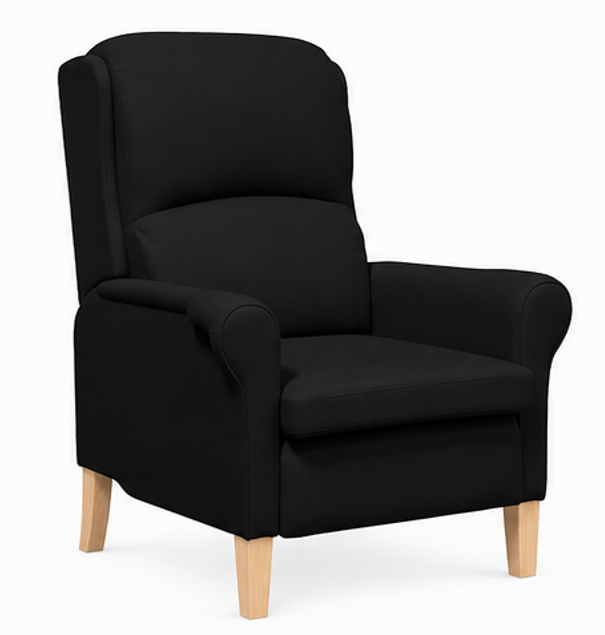 křeslo relaxační, odpočinkové, ušák, dřevo/textil, 101x95x75 cm, přírodní/černá, KR20260036