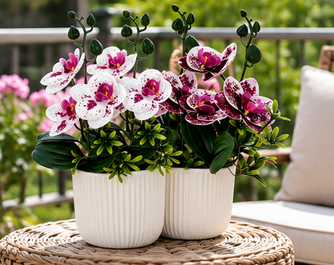 umělá květina, orchidej Phalaenopsis, sada 2 ks, výška 38 cm, plast,  bílá/vínová, UK20260030