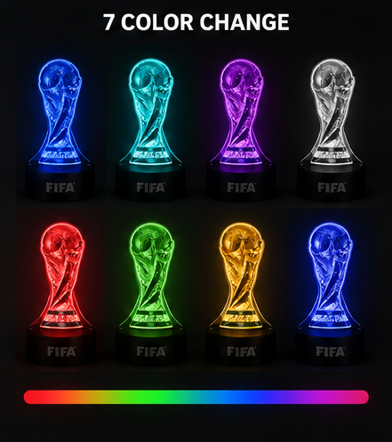 stolní LED světlo, dekorativní, noční, trofej FIFA MS 2026, 19x10x8 cm, plast, více barev, LS20260010