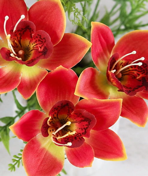 umělá květina, orchidej Cattleya, sada 10 ks, 33x10 cm, plast, barva západ slunce, UK20260023
