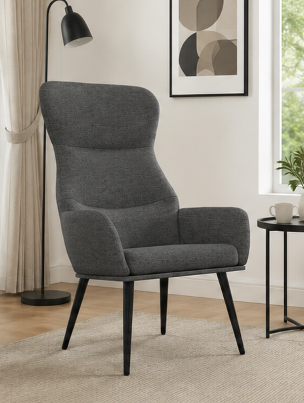 relaxační křeslo, odpočinkové, dřevo/kov/textil, 96x68x79 cm, nohy černé/tmavě šedá, KR20260056