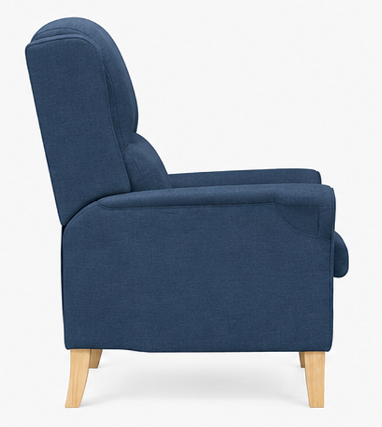 relaxační křeslo, odpočinkové, ušák, dřevo/textil, 101x95x75 cm, přírodní/modrá, KR20260041