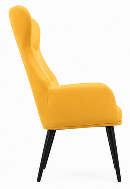 relaxační křeslo, odpočinkové, dřevo/kov/textil, 96x68x79 cm, nohy černé/hořčicově žlutá, KR20260061
