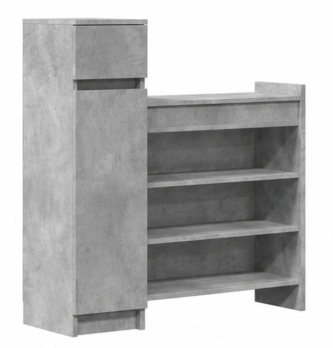 skříňka na boty, botník, zásuvka, dvířka, police, dřevo, 102x101x30 cm, beton šedá, BS20260005