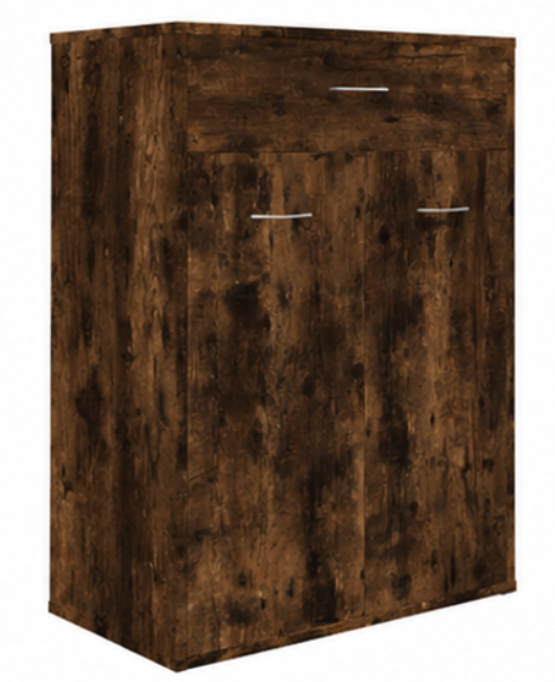 skříňka na boty, botník, 1 zásuvka, 2 dvířka, dřevo, 85x61x36 cm, kouřový dub, BB20260064