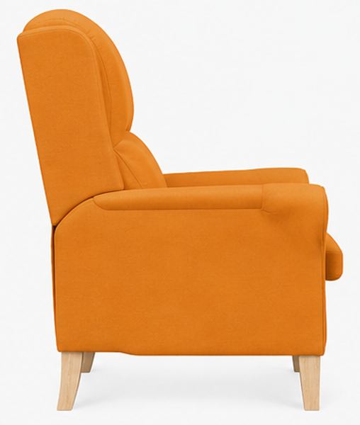 relaxační křeslo, odpočinkové, ušák, dřevo/textil, 101x95x75 cm, přírodní/oranžovožlutá, KR20260042