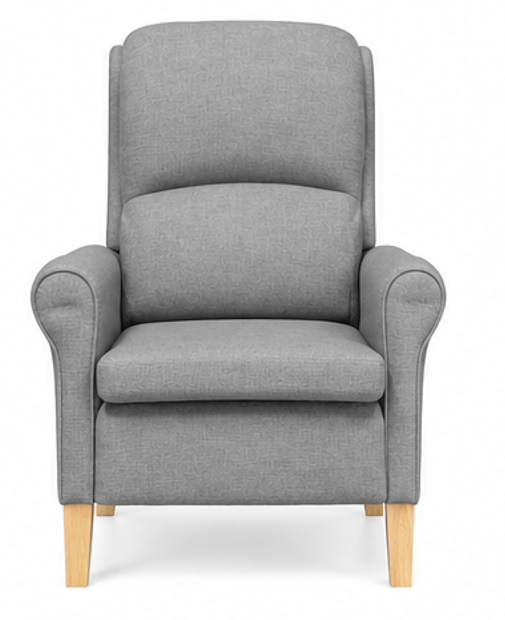 křeslo relaxační, odpočinkové, ušák, dřevo/textil, 101x95x75 cm, přírodní/světle šedá, KR20260034
