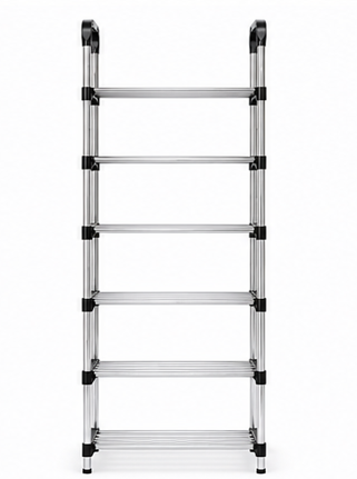 botník, 6 pater, kov/plast, 116x58x25 cm, chrom/černá, BB20260056