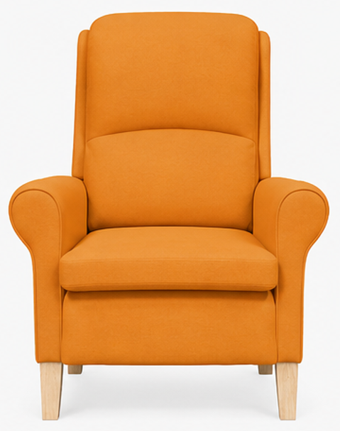 relaxační křeslo, odpočinkové, ušák, dřevo/textil, 101x95x75 cm, přírodní/oranžovožlutá, KR20260042