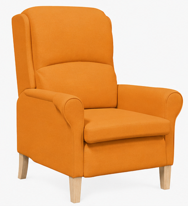 relaxační křeslo, odpočinkové, ušák, dřevo/textil, 101x95x75 cm, přírodní/oranžovožlutá, KR20260042