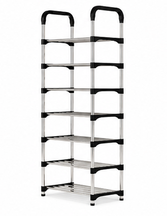 botník, 8 pater, kov/plast, 150x58x25 cm, chrom/černá, BB20260058
