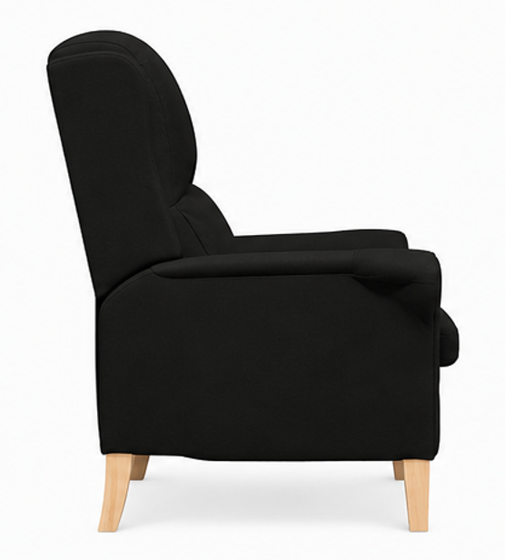 křeslo relaxační, odpočinkové, ušák, dřevo/textil, 101x95x75 cm, přírodní/černá, KR20260036