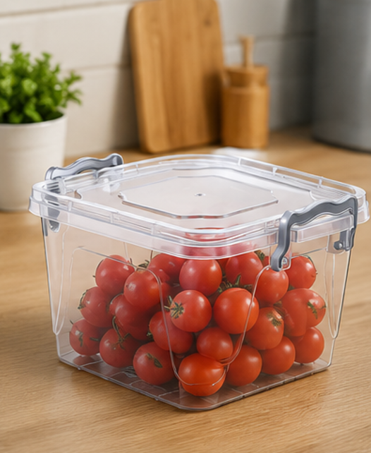 dóza na potraviny, krabička, 1,2 l, s víkem, čtverec, plast, průhledná, DP20260003