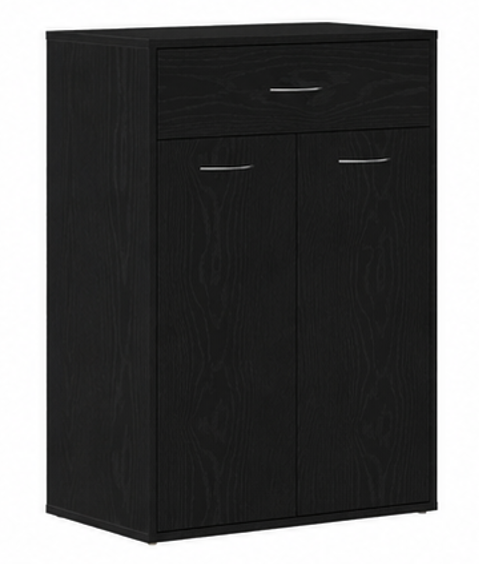 skříňka na boty, botník, 1 zásuvka, 2 dvířka, dřevo, 85x61x36 cm, černý dub, BB20260068