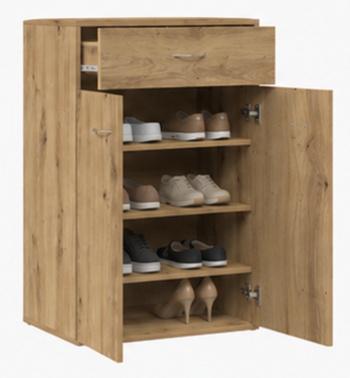 skříňka na boty, botník, 1 zásuvka, 2 dvířka, dřevo, 85x61x36 cm, dub artisan, BB20260067