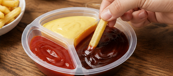 dóza na potraviny, 3 přihrádky, sada 8 ks, s víkem, plast, 3x12,5x12,5 cm, průhledná, DP20260015