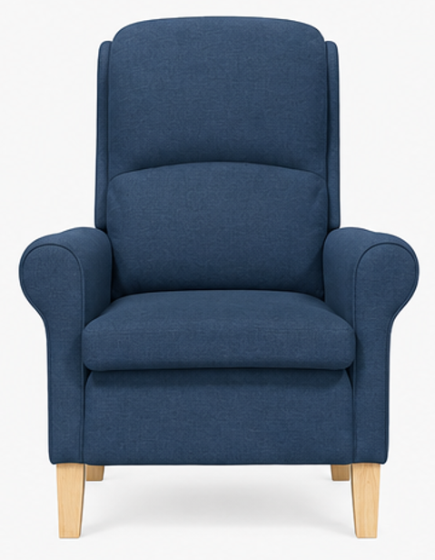 relaxační křeslo, odpočinkové, ušák, dřevo/textil, 101x95x75 cm, přírodní/modrá, KR20260041