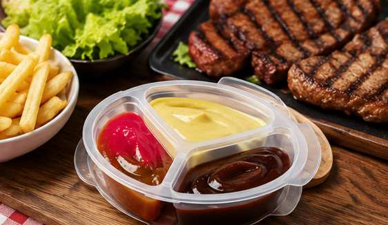 dóza na potraviny, 3 přihrádky, sada 8 ks, s víkem, plast, 3x12,5x12,5 cm, průhledná, DP20260015