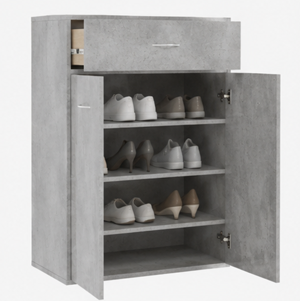 skříňka na boty, botník, 1 zásuvka, 2 dvířka, dřevo, 85x61x36 cm, beton šedá, BB20260063