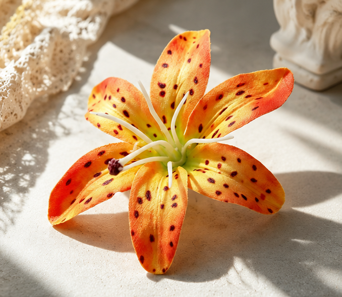 umělá květina, květ lilie, sada 3 ks, polyester, 6x6 cm, oranžová, UK20260009