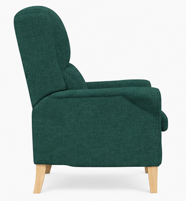 křeslo relaxační, odpočinkové, ušák, dřevo/textil, 101x95x75 cm, přírodní/tmavě zelená, KR20260038