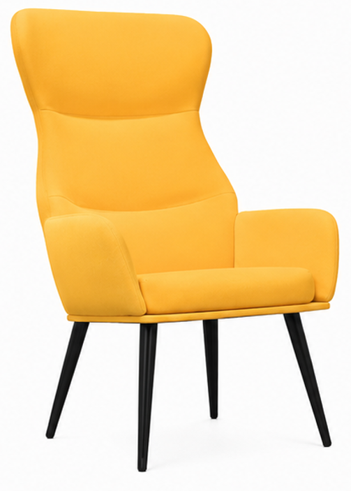 relaxační křeslo, odpočinkové, dřevo/kov/textil, 96x68x79 cm, nohy černé/hořčicově žlutá, KR20260061