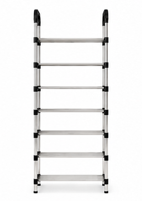 botník, 8 pater, kov/plast, 150x58x25 cm, chrom/černá, BB20260058