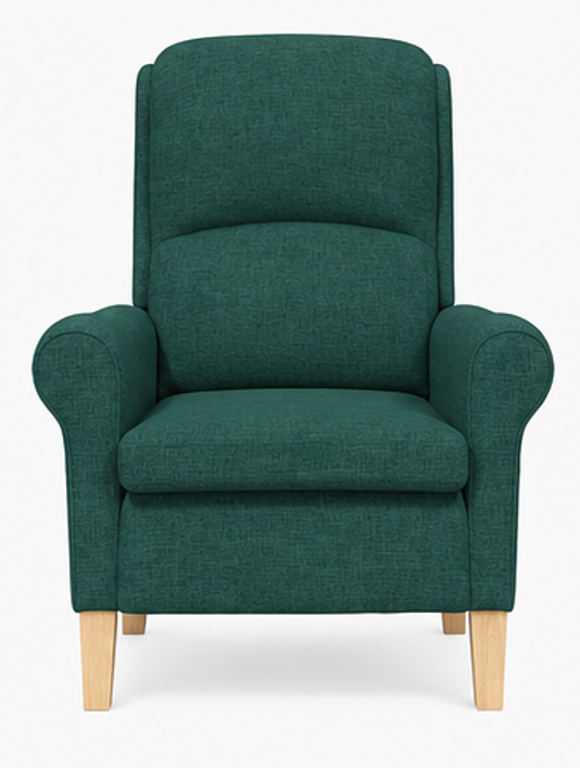 křeslo relaxační, odpočinkové, ušák, dřevo/textil, 101x95x75 cm, přírodní/tmavě zelená, KR20260038