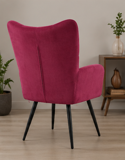 křeslo relaxační, odpočinkové, ušák, kov/samet, 98x63x69 cm, černá/vínová, KR20260006