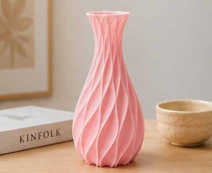 váza, styl moderní, plast, 14x7,6x7,6 cm, růžová, VD0260011