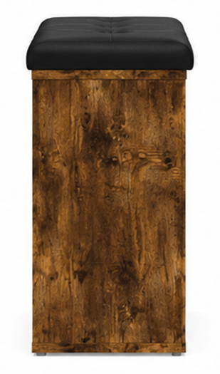 skříňka na boty, botník s polstrováním, lavice, sedací, police, dřevo/umělá kůže, 52x84x32 cm, kouřový dub/černá, BS20260023