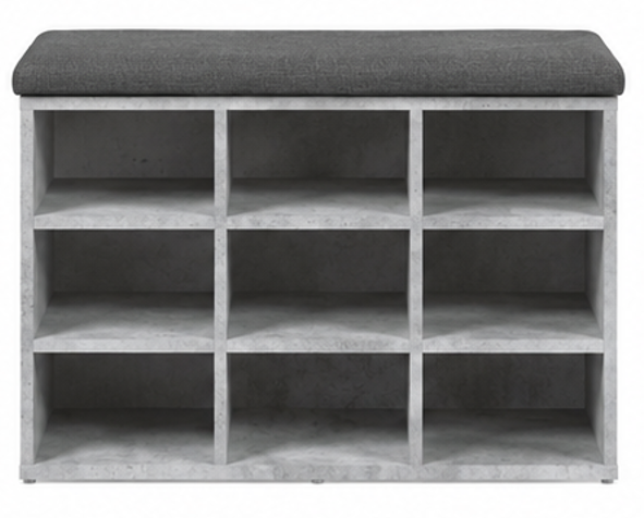 skříňka na boty, botník s polstrováním, lavice, sedací, police, dřevo/látka, 52x84x32 cm, beton šedá/šedá, BS20260022