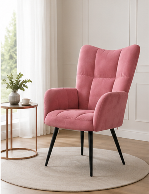 křeslo relaxační, odpočinkové, ušák, kov/samet, 98x63x69 cm, černá/růžová, KR20260005
